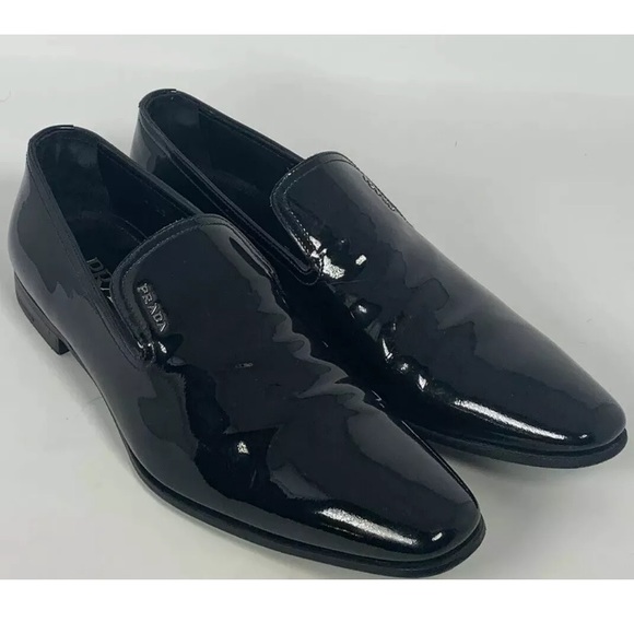 mens black patent loafers